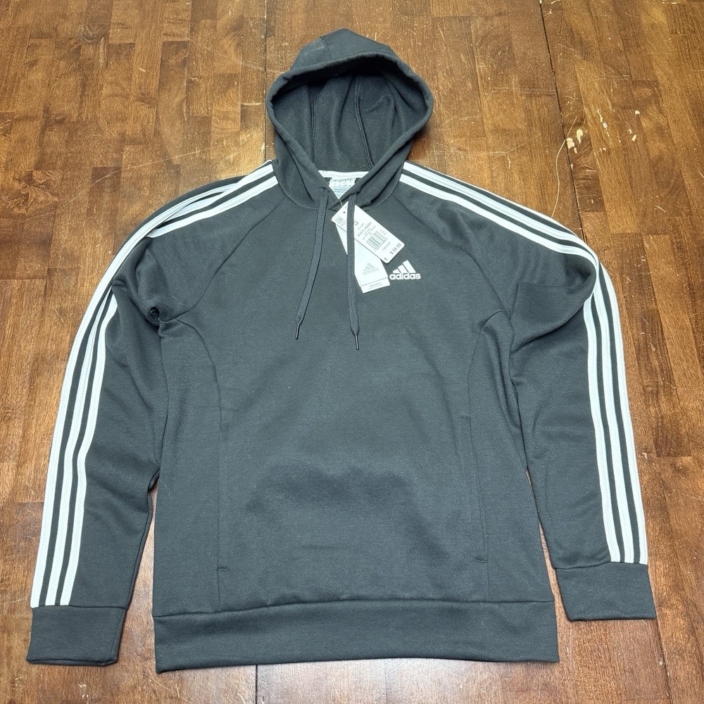 Adidas Mens Essentials Fleece 3-Stripes Hoodie with Front Pocket Size Small $55‎